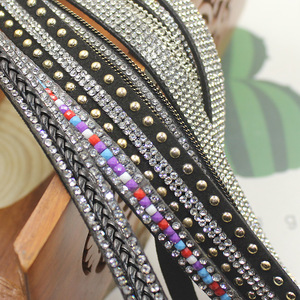 DIY Korean Velvet Chain Material Black with Gold and Silver Rhinestone <strong>Strip</strong> studded Flat <strong>Leather</strong> Cord - Product Image 4