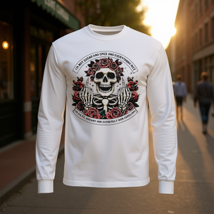 T-shirt à manches longues unisexe, col rond, impression numérique, motif crâne et rose, activités promotionnelles, adulte - Product Image 3