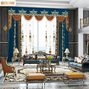 Rideau occultant robuste fait à la main au design <span class=keywords><strong>baroque</strong></span> cantonnière européenne garnie d'or personnalisable pour les maisons de luxe d'hôtel - Product Image 1