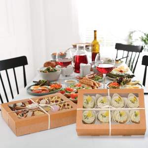 Cajas de Panadería Kraft con Tapa Transparente, Cajas Plegables de Cartón Marrón para Envolver Alimentos, para Galletas, Donas, Pasteles, <span class=keywords><strong>Picnic</strong></span> - Product Image 6