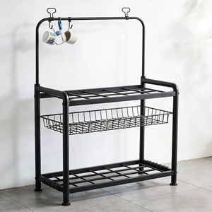 Water Bucket <b>Rack</b> 2 Tier Metal Storage Shelf With Hooks For <b>Kitchen</b> Bedroom Living Room - Product Image 3