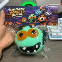 Mainan Squishy TPR Bentuk Wajah Anjing Halloween 7.5cm, Isi Tepung, Mainan Remas Lambat Mengembang, Pereda Stres, Bola Fidget, Hadiah Liburan untuk Anak-Anak