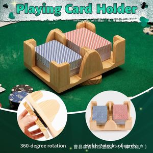Wooden <b>Playing</b> <b>Card</b> Holder 360 Degree Rotation Holds 2 Decks Game Accessories - Product Image 1
