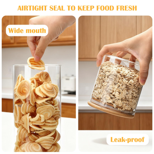 Wholesale Food Grade Glass Storage <b>Jar</b> Cylindrical High Borosilicate Glass Storage <b>Jar</b> with Wooden Lid sealed <b>Jar</b> for Food - Product Image 5