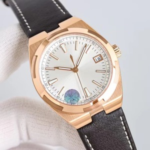Montre de luxe haut de gamme pour homme, boîtier en or rose, cadran blanc, bracelet en cuir véritable noir, automatique, mécanique, date, lumineuse - Product Image 3