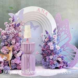 Perlengkapan Pernikahan Ulang Tahun Pengantin Premium Lengkungan Bunga Ungu Papan Latar Belakang PVC Desain Riak Pink dan Biru yang Dapat Disesuaikan - Product Image 3