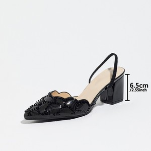Zapatos de Tacón Alto con Tira Trasera, de Charol, con Decoración de Pedrería, Punta Puntiaguda, Tacón Cuadrado, Tendencia de Moda, para Todas las Temporadas - Product Image 5