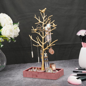 Présentoir de <span class=keywords><strong>bijoux</strong></span> créatif branches dorées Rangement de <span class=keywords><strong>bijoux</strong></span> Collier suspendu Présentoir de boucles d'oreilles avec plateau à anneaux - Product Image 3