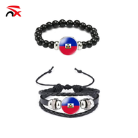 Bracelet de pom-pom girl en gros, cadeaux pour les fans, bracelet élastique réglable avec drapeau haïtien, collier pour hommes et femmes