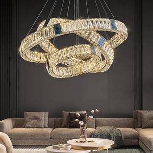 Lámpara colgante de anillo regulable <span class=keywords><strong>para</strong></span> Villa Stairs K9, de lujo, Led, dorada, <span class=keywords><strong>para</strong></span> sala de estar y comedor - Product Image 1
