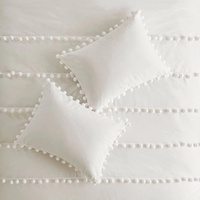 Ensemble de literie en coton égyptien pour projets hôteliers, housse de couette blanche à pompons, vente en gros, fournisseur et fabricant de linge d'hôtellerie