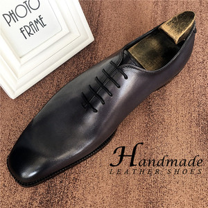 Chaussures derby formelles pour homme en cuir véritable haut de gamme, faites à la main, grises, style rétro, peintes, pour le bureau et les trajets quotidiens - Product Image 1