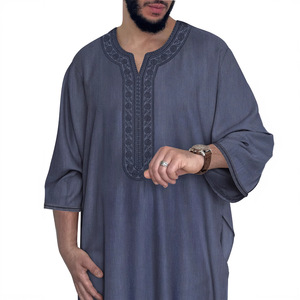 2025 nuovo abbigliamento da uomo mediorientale oltre confine musulmano a manica media abito ricamato stile etnico abito marocchino realizzato in poliestere - Product Image 1