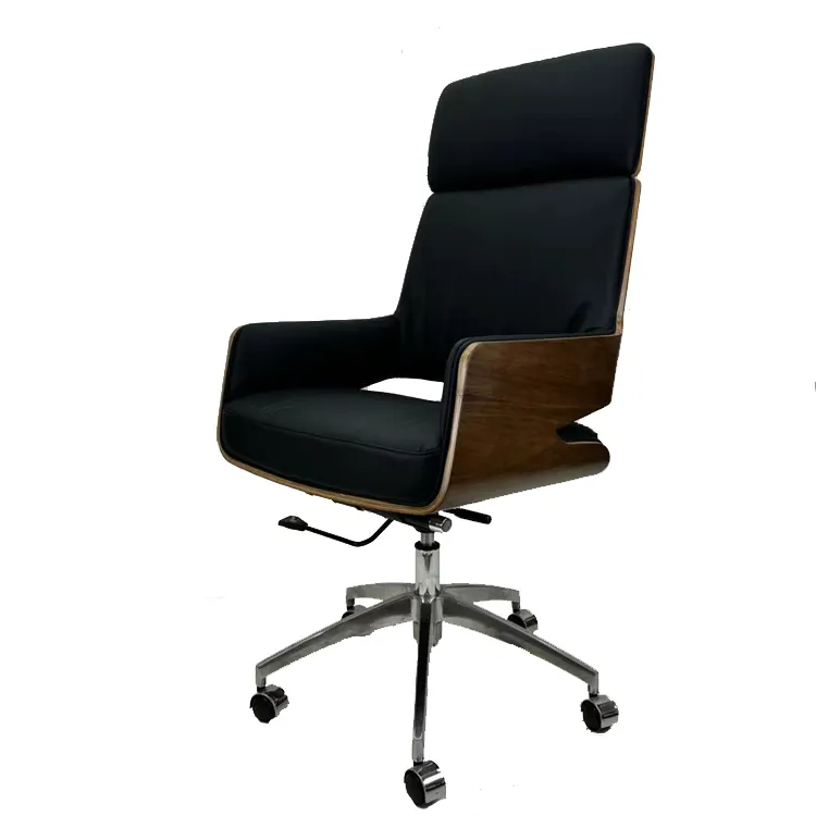 Foshan kaliteli Modern 200kg döner ahşap Bentwood kontrplak deri toplantı odası ofis ziyaretçi mobilya ve sandalye
