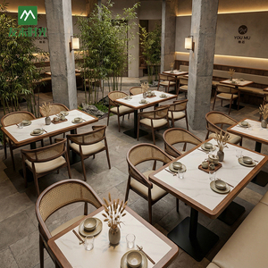 New Arrival Commercial <b>Restaurant</b> Furniture Solid Wood Modern Rattan Wood Booth Table and Chair <b>Set</b> for <b>Restaurant</b> - Product Image 3