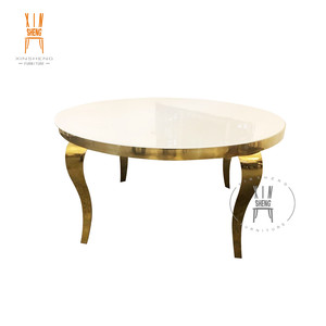 Wedding Furniture Gold Stainless Steel Frame Tempered MDF <strong>Top</strong> <strong>Round</strong> <strong>Dining</strong> <strong>Table</strong> - Product Image 1