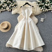 Robe longue élégante sans manches avec col en strass, coupe trapèze, rouge, pour femmes, décontractée, pour les occasions quotidiennes et formelles, robes décontractées
