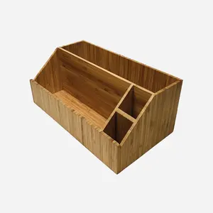 Großhandel hand gefertigte Multifunktions-Bambus Holz Desktop-Speicher Dokumente und Büromaterial mit Griff