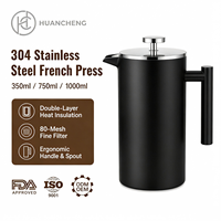Cafetière à piston en acier inoxydable 304, isolée avec couvercle et poignée, 350-1500 ml, portable, logo personnalisé, écologique, vente en gros