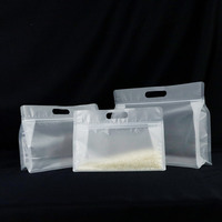 Sachets transparents en plastique givré à fond plat avec fermeture éclair et poignée, scellés sur huit côtés, pour riz et farine