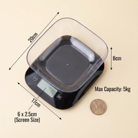 Balance de cuisine LCD 6x2,5 cm avec bol, capacité maximale 5 kg, mode tare, pour ingrédients liquides et pâtisserie à domicile