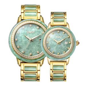 Montres automatiques mécaniques pour couple en jadéite naturelle avec lunette diamantée et affichage de la date – Montre-bracelet de luxe élégante pour le dropshipping - Product Image 3