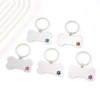 Porte-clés personnalisable en acier inoxydable avec empreinte de patte colorée, gravure laser de logo, plaque d'identification pour chien, porte-clés DIY