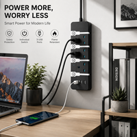 Regleta de alimentación industrial estándar del Reino Unido de 10 A con 3 puertos USB-A, cable de extensión con enchufe EU/US para uso doméstico/oficina