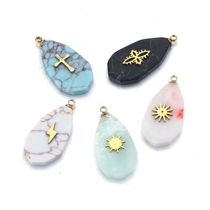 DIY Jewelry Stainless Steel Cross Lightning Sun Symbol Oval <strong>Jade</strong> Stone <strong>Pedants</strong> Natural Stone Necklace Charms for Jewelry Making - Product Image 4