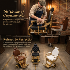 Sillón de Barbería Hidráulico Dorado Vintage con Reposacabezas para Barbería Masculina - Product Image 2