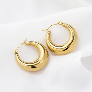 Minimalist Ladies 18K PVD Gold Plated Hoop Earrings Accessories Waterproof Fashion Stainless Steel Hollow Earrings Jewelry Women
