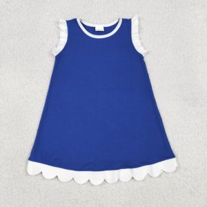 GSD4053 RTS Vestido de verano para niña, azul marino, blanco liso con estampado de vieiras, sin mangas, transpirable, hasta la rodilla, venta al por mayor para niños - Product Image 1