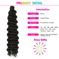 Extensions de cheveux synthétiques naturels ondulés pour tresses au crochet, effet vague océanique, 24 pouces, résistantes à la chaleur