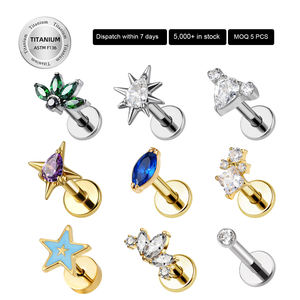 حلقة شفاه تيتانيوم توبوش F136 مقاس 16G على شكل نجمة مضيئة مرصعة بالزركون، حلق أذن للنساء والأطفال لثقب الجسم - Product Image 2