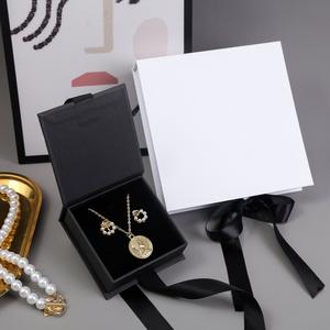 Flip up Modern Rectangle Jewelry <b>Flat</b> <b>Box</b> Magnetic Rigid Paper Storage <b>Box</b> with Ribbon - Product Image 1