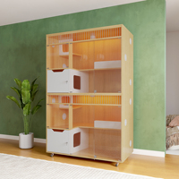 Grande Villa d'Intérieur pour Chat en Bois Massif et Verre Trempé avec Fermeture à Bouton, Cage Hôtelier en Acier Inoxydable, Conception Respirante, Garantie de 2 Ans