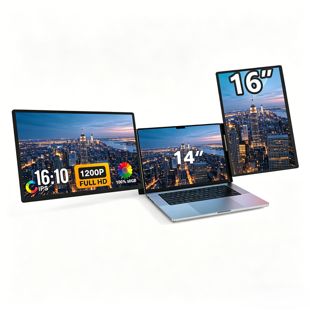 16" Triple Laptop Extender 16:10 IPS Panel 1200P LCD Monitors Portable Multi-Screen Display Workstation Type-C Interface for