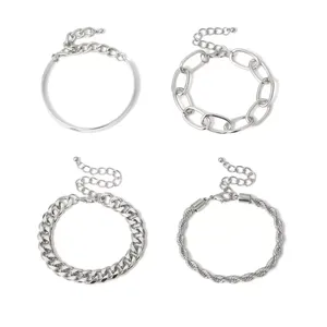 Shixin 4 Stks/set Punk Curb Cuban Ketting Armbanden Set Multi Layer Paar Gouden En Witte Kleur Armband Voor Vrouwen - Product Image 4