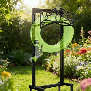 Garden Hose Rack Black Iron Vertical Storage <b>Stand</b> Floor Mount Water <b>Pipe</b> Holder For Outdoor Use - Product Image 2