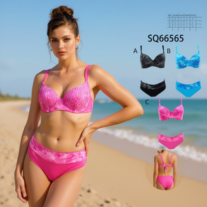 Set bikini HDJ Plus Size con reggiseno push up e slip abbinato rosa blu rosso verde SQ66710 - Product Image 4