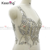 Panneau de corsage en strass et cristal argenté fait à la main pour robe de mariée WRA-802