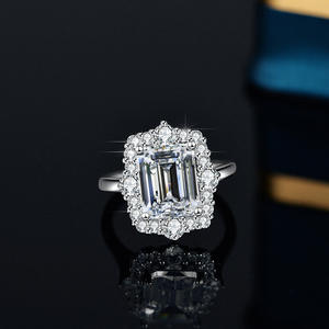 Argento 925 originale 4 carati taglio smeraldo Pass <span class=keywords><strong>Diamond</strong></span> <span class=keywords><strong>Test</strong></span> D colore rettangolo Moissanite fede nuziale con certificato GRA - Product Image 3