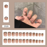 Faux Ongles à Coller de Qualité Supérieure, Prix de Gros Abordable, Longueur Moyenne, Forme Cercueil Amande, Design Français Perlé, 24 Pièces/Boîte