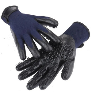 Gants de toilettage pour animaux de compagnie Fly To, noirs et bleu marine, en PVC, pour massage et élimination des poils, pour chats et chiens - Product Image 1
