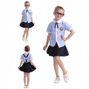 FUYI Nouveau Modèle 2026 Uniformes Scolaires Primaire Style <span class=keywords><strong>Anglais</strong></span> Robe d'Été Tablier Manches Courtes <span class=keywords><strong>Uniforme</strong></span> de Classe Complémentaire - Product Image 5