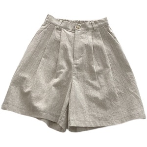 Women's High Waisted Wide Leg Cotton Linen Shorts Casual Summer Style Black Khaki Heather Dark Green - Product Image 5
