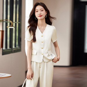 Women's Pink Suit Set Short Sleeve Satin Two Piece Elegant Summer Breathable Pants Set - Product Image 2