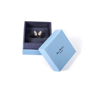 Fresh <b>Blue</b> Best Wishes Square Modern Velvet Lined Jewelry Bangle Ring Earring <b>Storage</b> Gift <b>Box</b> Custom Logo Display Packaging - Product Image 6