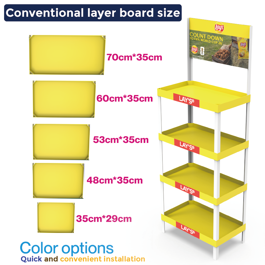 Customized PVC Laminate Light Duty Multi-Tier Floor Standing Potato Chips Display Stand for Supermarkets — view 3