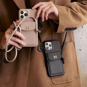 Protective Case for iPhone 12 <strong>IPhone13</strong> Crossbody Card Holder With Lychee Pattern Phone Case - Product Image 3